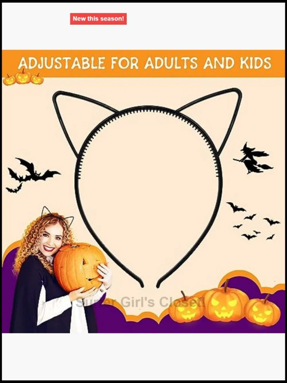 Black Cat Ears Headband Halloween Cosplay Costume Accessory Women Girls